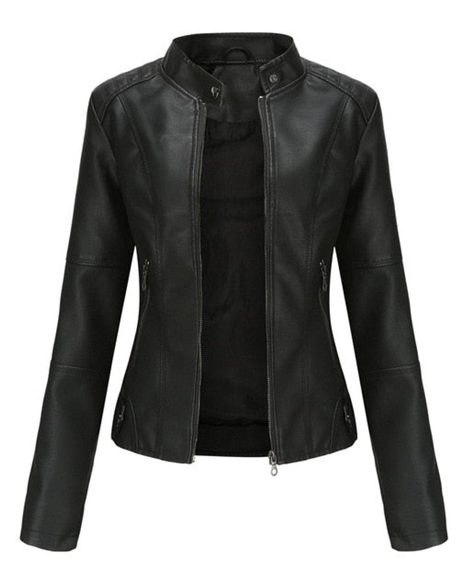 Chaqueta Biker con Cuello Mao