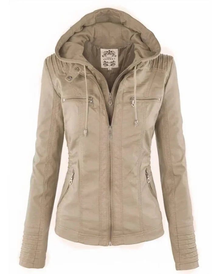 Chaqueta Biker de Efecto Piel con Capucha Desmontable