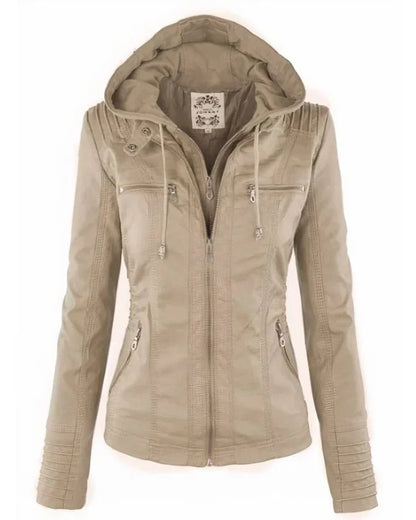 Chaqueta Biker de Efecto Piel con Capucha Desmontable