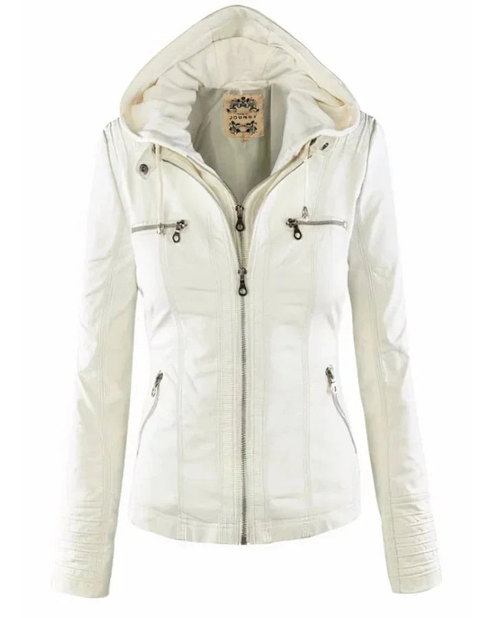 Chaqueta Biker de Efecto Piel con Capucha Desmontable
