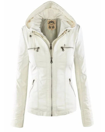 Chaqueta Biker de Efecto Piel con Capucha Desmontable