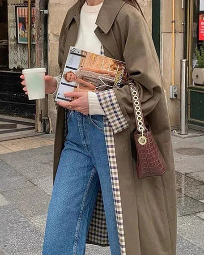 Trench Largo Oversize con Forro de Cuadros
