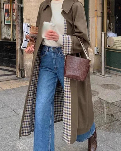 Trench Largo Oversize con Forro de Cuadros