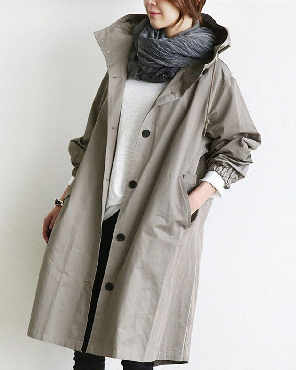 Abrigo Oversize con Capucha y Botones
